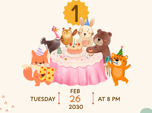 First Birthday Invitation Card